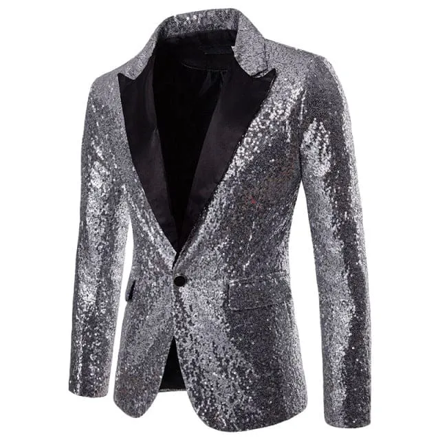 Luxury Sequin Glitter Flower Lapel Men Blazer