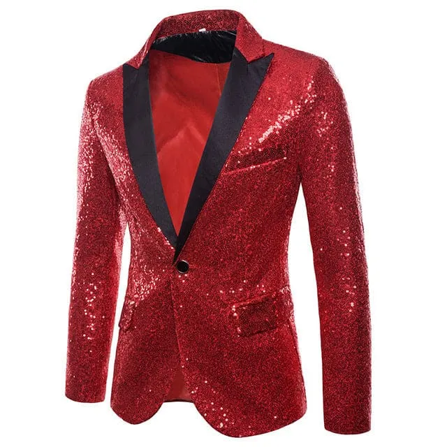 Luxury Sequin Glitter Flower Lapel Men Blazer