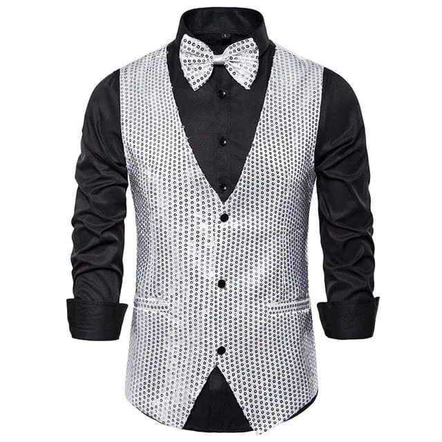 Luxury Sequin Glitter Flower Lapel Men Blazer