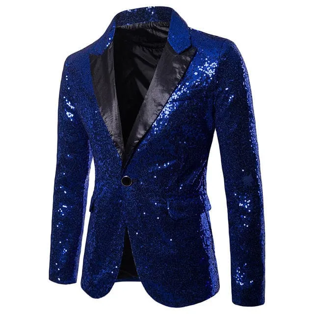 Luxury Sequin Glitter Flower Lapel Men Blazer