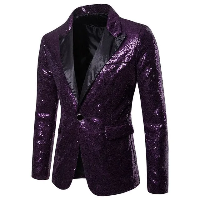 Luxury Sequin Glitter Flower Lapel Men Blazer