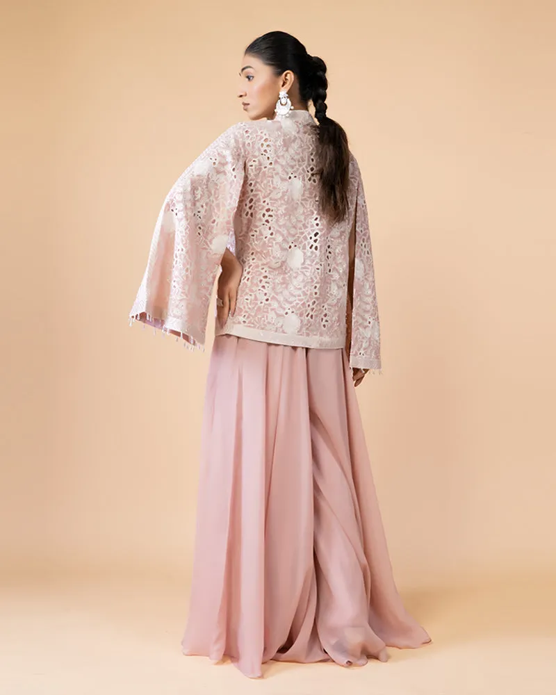 Rose Pink Palazzo with Crop and Cut Type Jacket