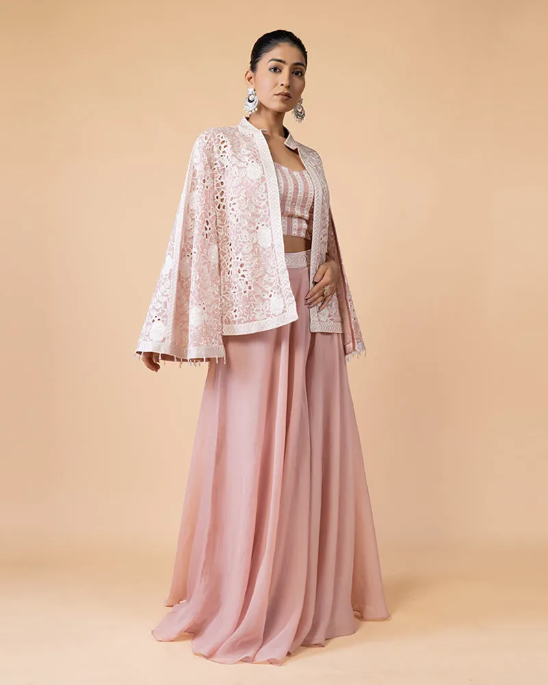 Rose Pink Palazzo with Crop and Cut Type Jacket