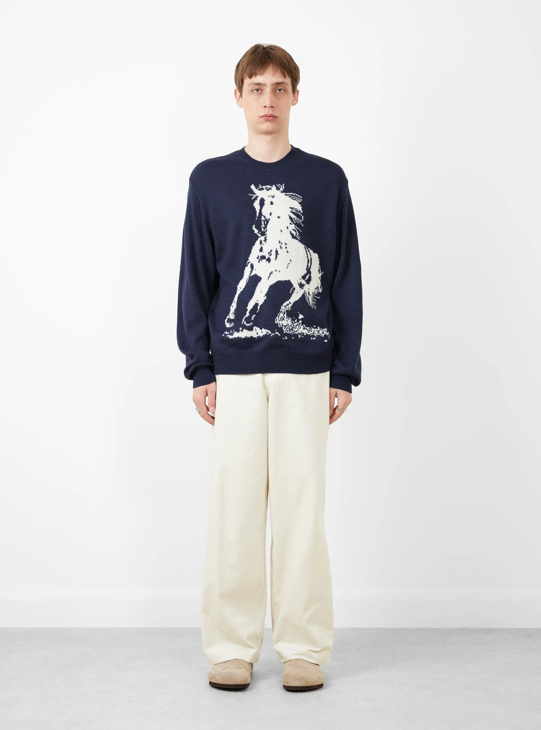Running Horse Knit Sweater Navy