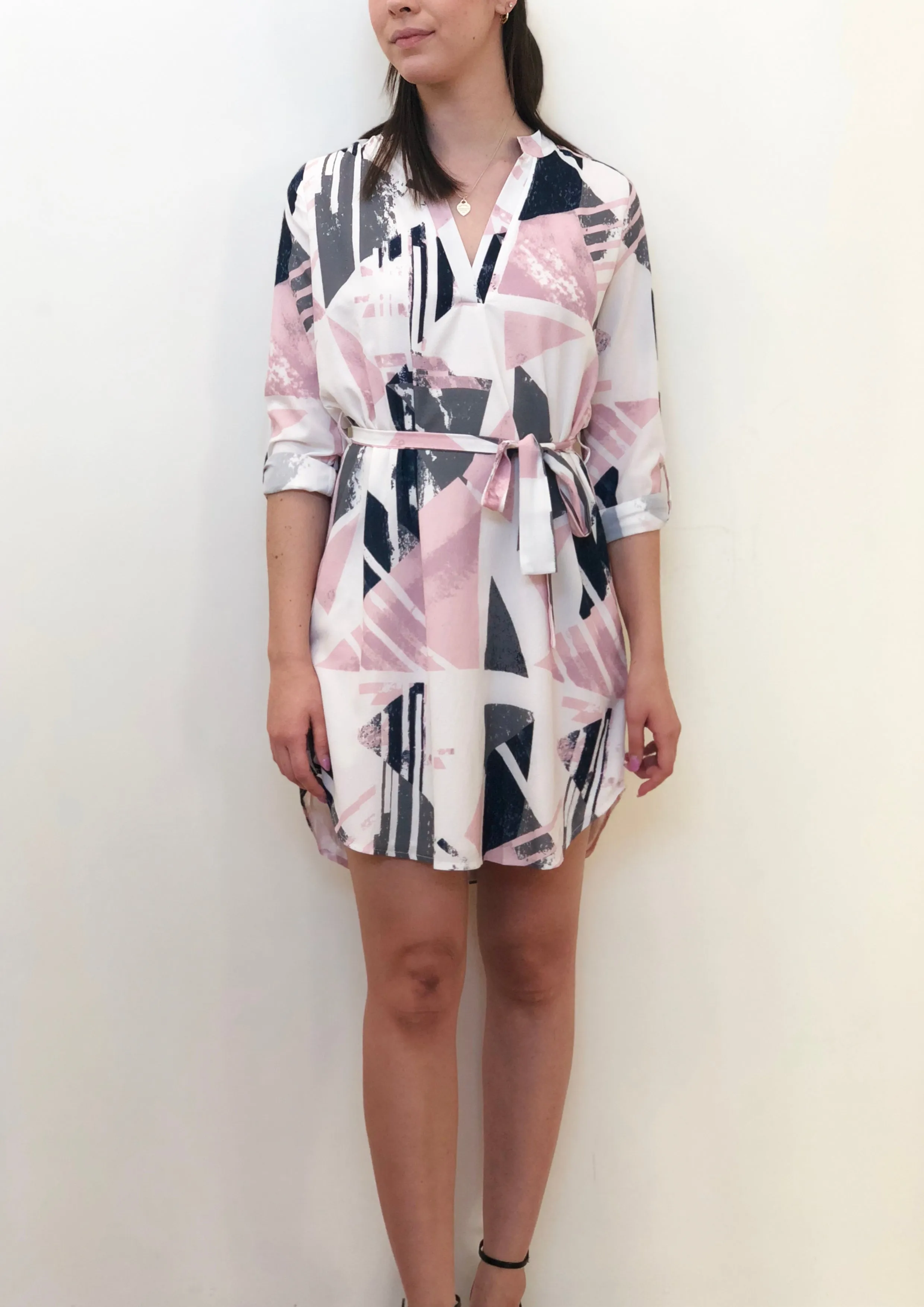 RV0156-20SS Pastel Abstract Johnny  Collar Dress(Pack)