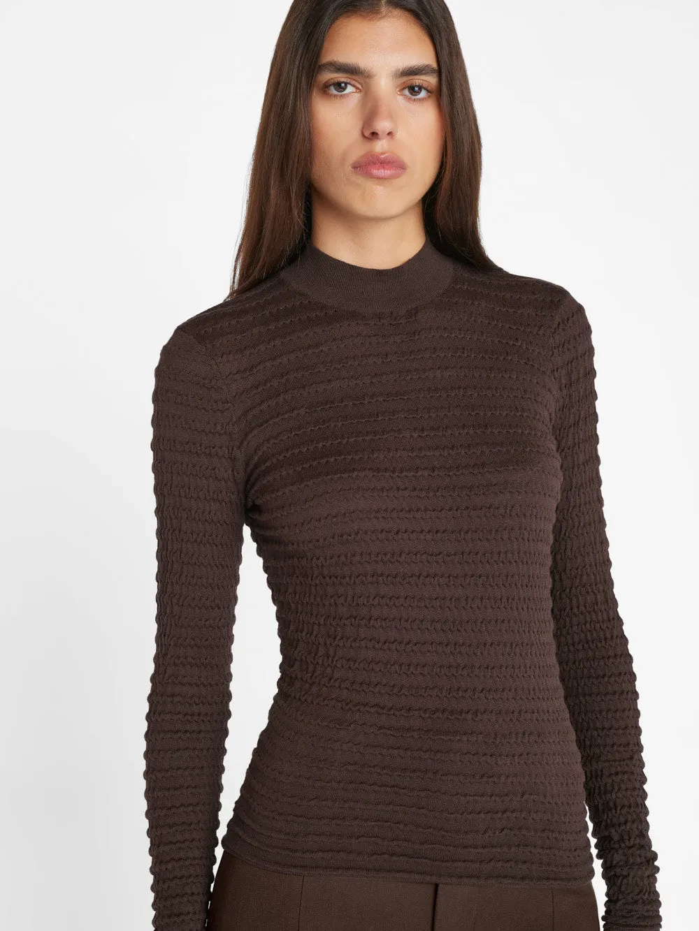 Smocked Mockneck Sweater -- Espresso