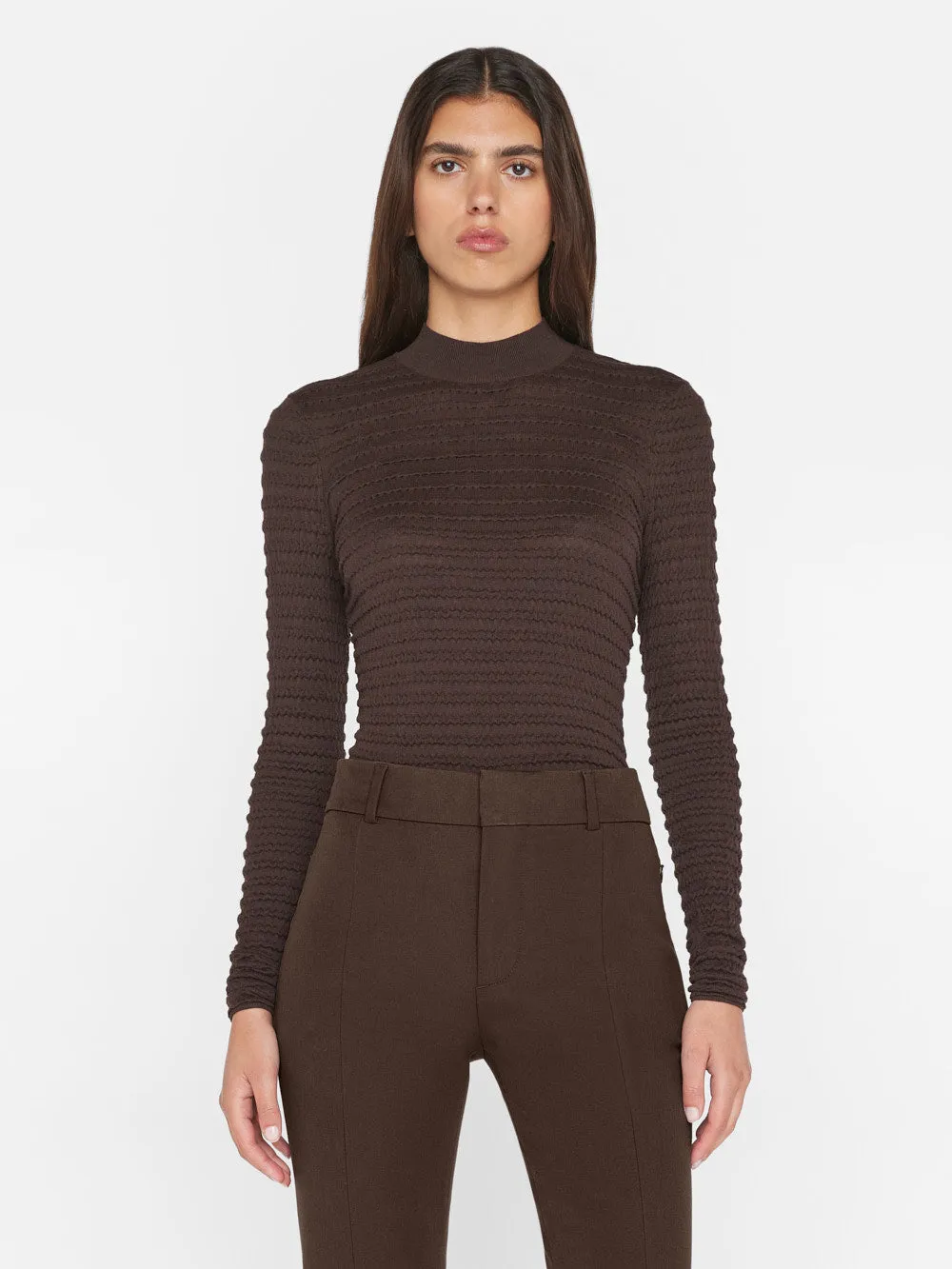 Smocked Mockneck Sweater -- Espresso