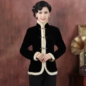 Stand Collar Fur Edge Chinese Style Women's Wadded Jacket