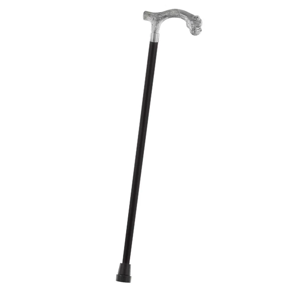 Strong & Courageous Bulldog Nickel Plated Fritz Handle Cane w/ Custom Shaft & Collar