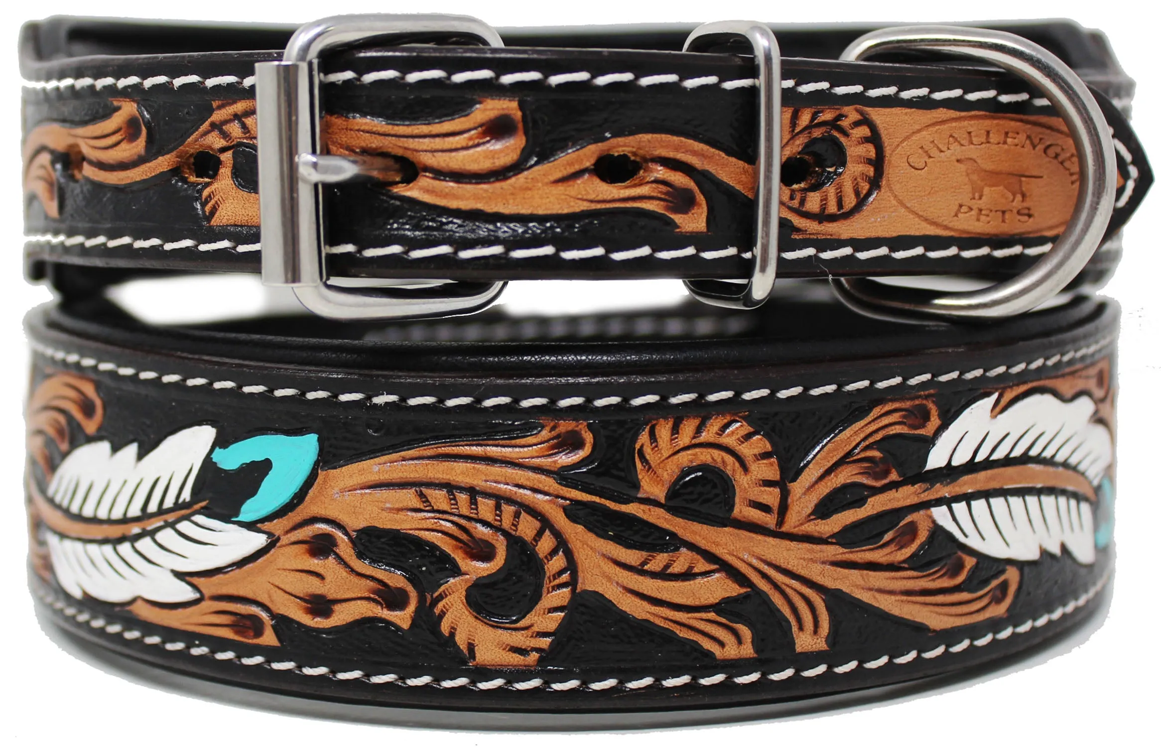 Tooled Padded Leather Dog Puppy Collar 60201