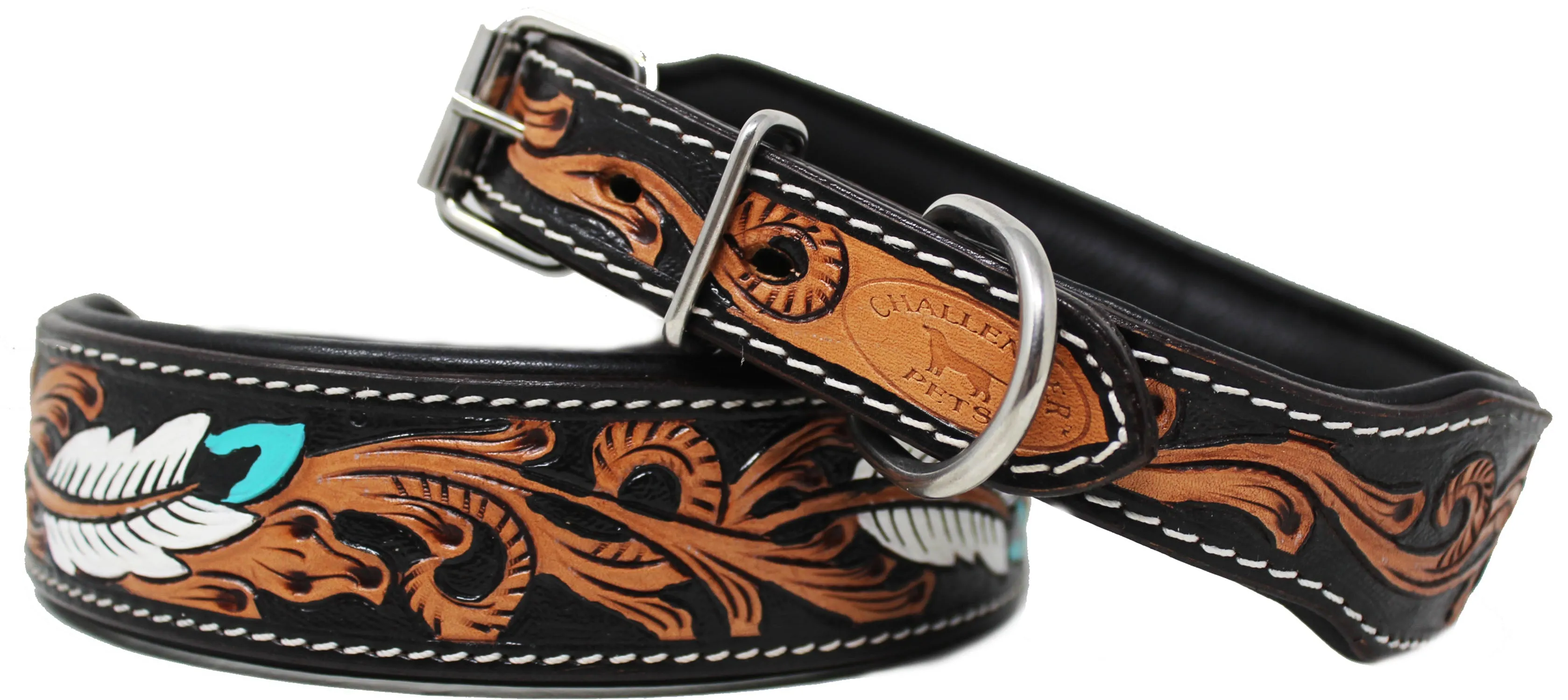 Tooled Padded Leather Dog Puppy Collar 60201