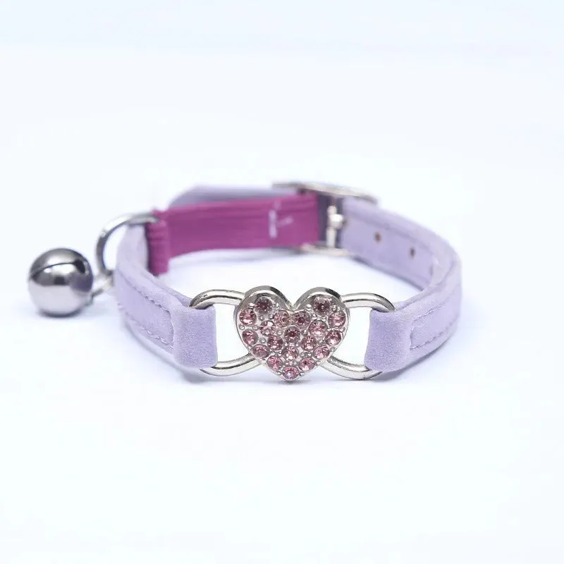Velvet Cat Collar with Diamond Bell - Adjustable & Stylish