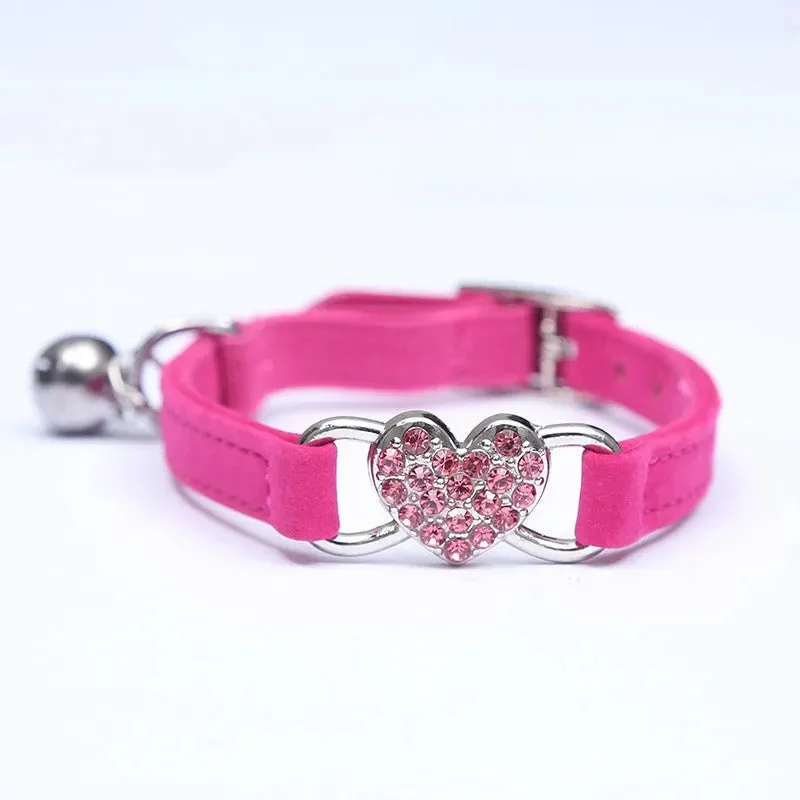Velvet Cat Collar with Diamond Bell - Adjustable & Stylish