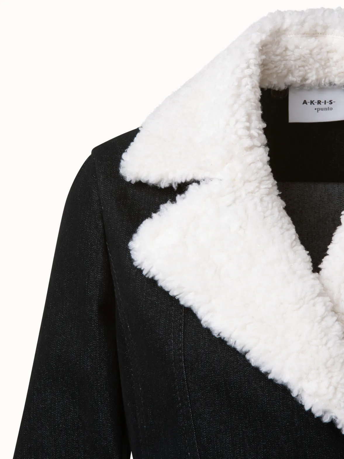 Washed Denim Biker Jacket with Faux Fur Collar