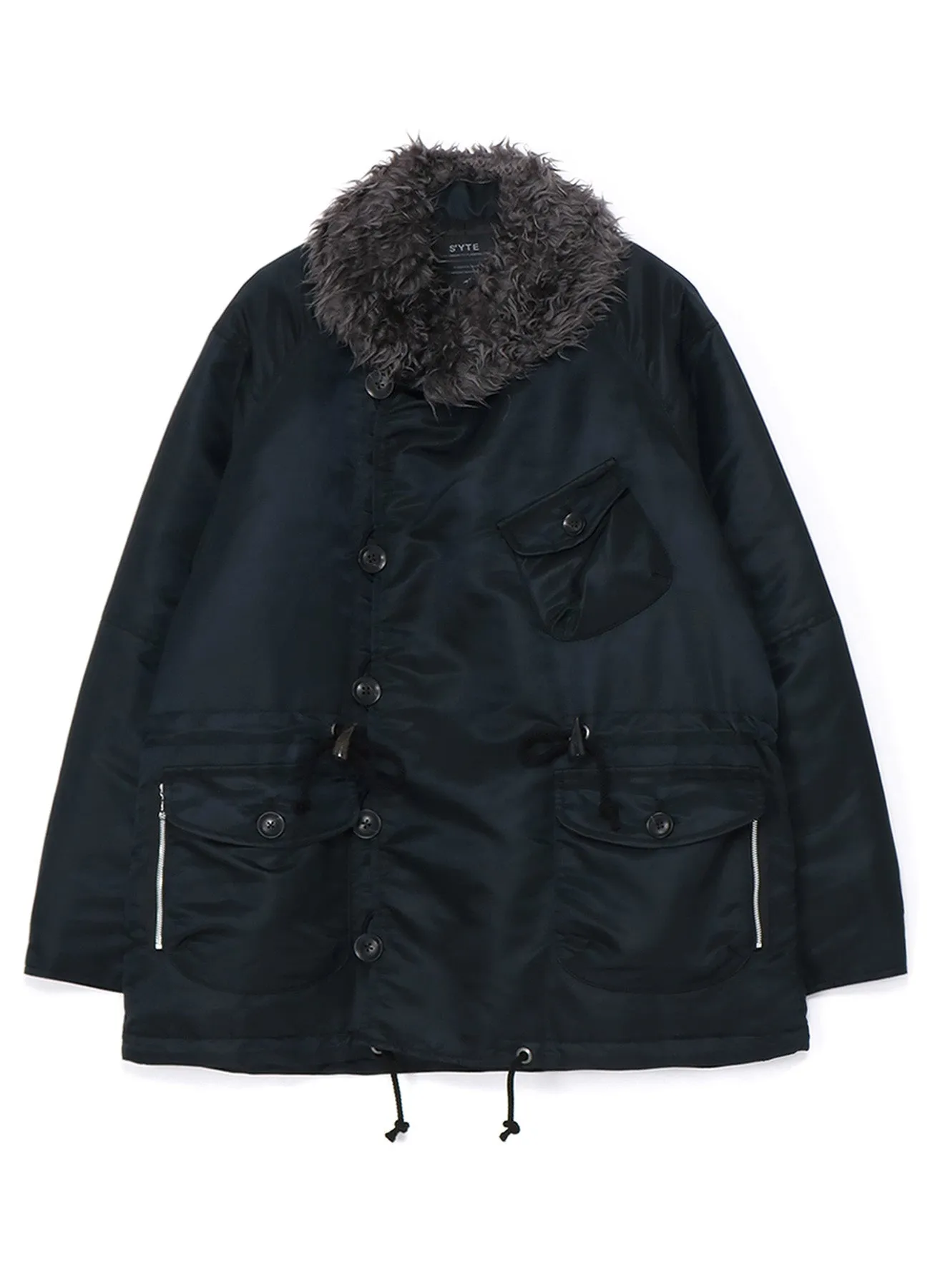 WATER-REPELLENT NYLON TWILL SHAWL COLLAR BLOUSON WITH FUR COLLAR
