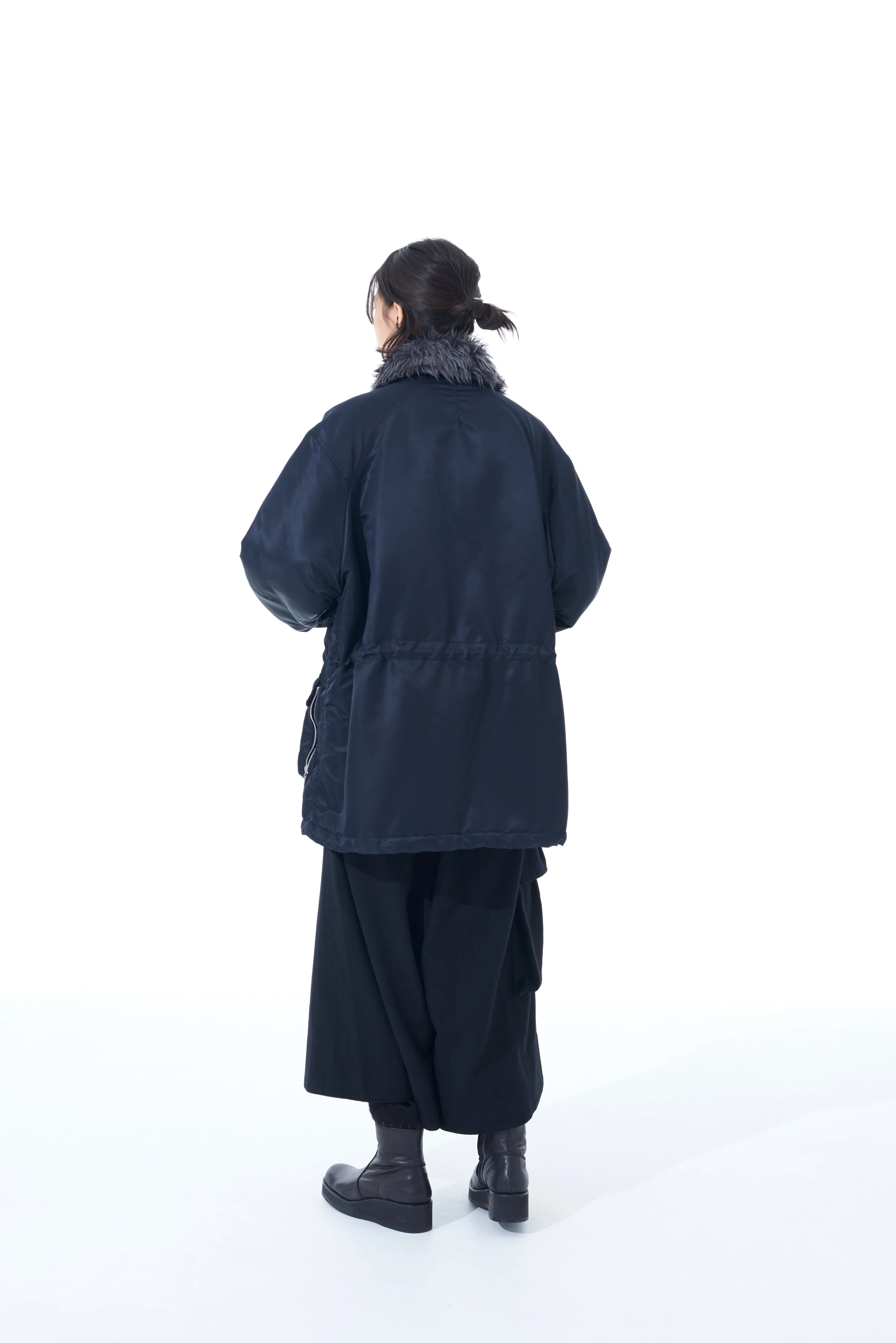 WATER-REPELLENT NYLON TWILL SHAWL COLLAR BLOUSON WITH FUR COLLAR