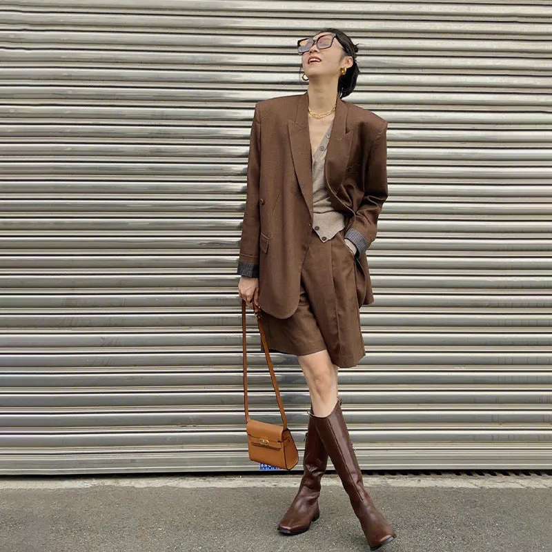 Wenkouban suit Brown Professional Suit Suit Women's Commuter Wear with  Style High-Grade Suit
