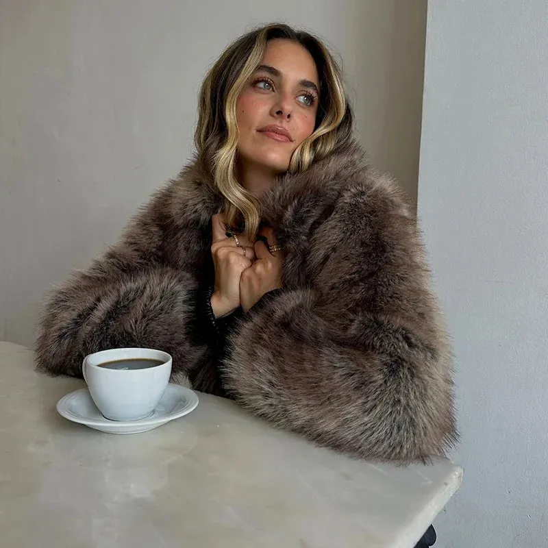 Winter's Elegant Brown Faux Fur Jacket for Women