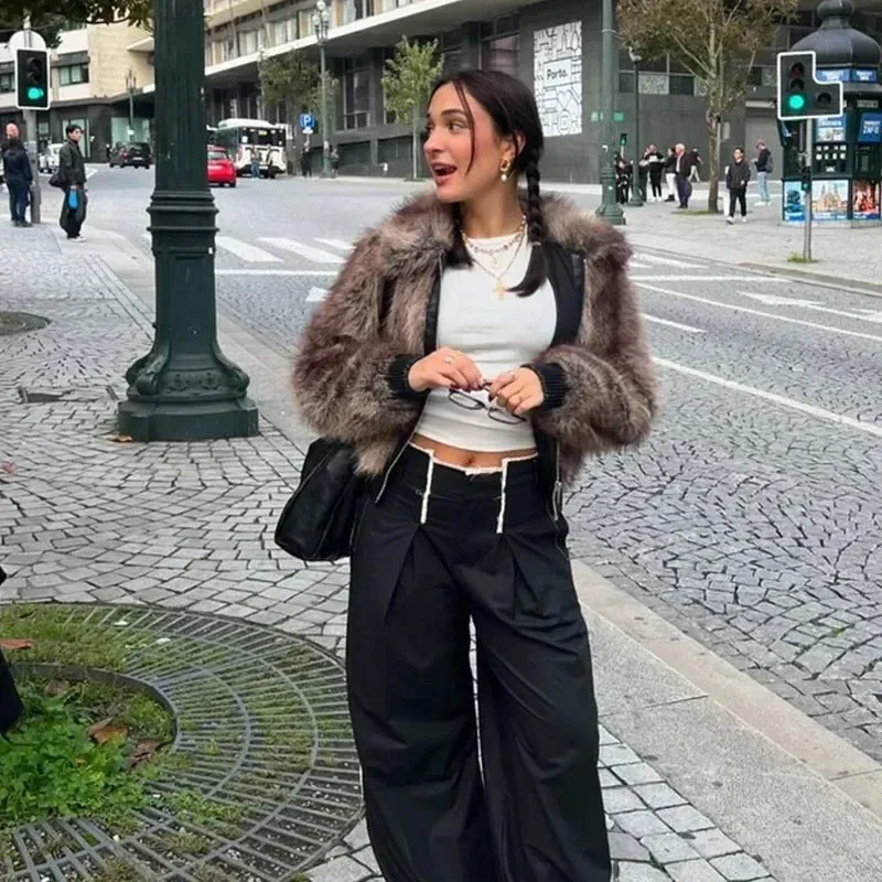Winter's Elegant Brown Faux Fur Jacket for Women