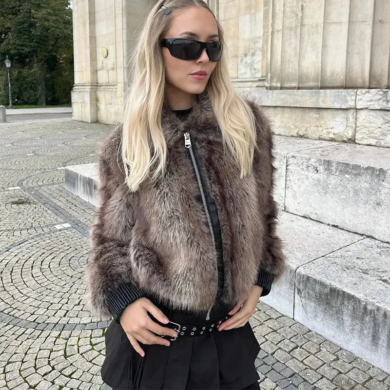 Winter's Elegant Brown Faux Fur Jacket for Women
