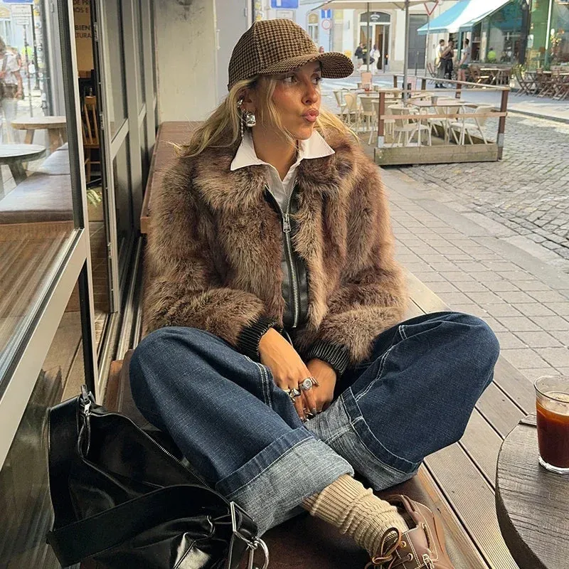 Winter's Elegant Brown Faux Fur Jacket for Women