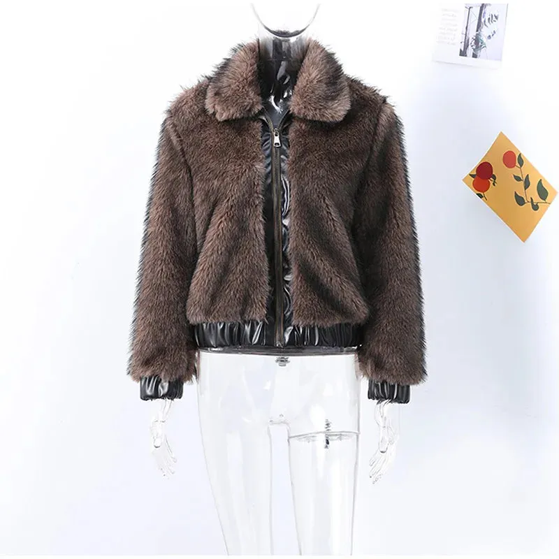 Winter's Elegant Brown Faux Fur Jacket for Women