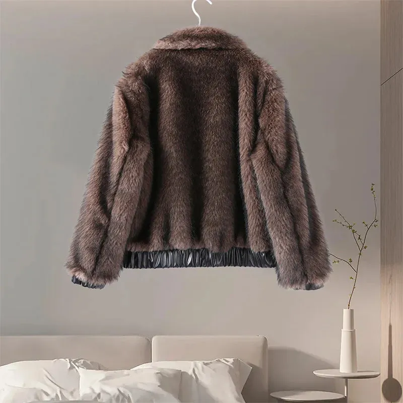 Winter's Elegant Brown Faux Fur Jacket for Women