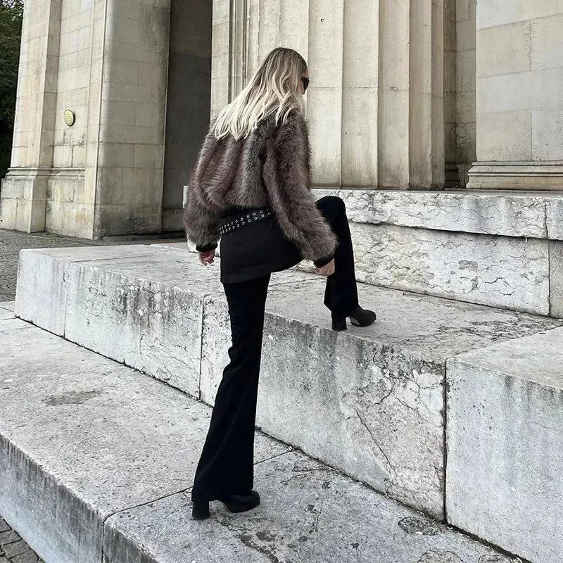 Winter's Elegant Brown Faux Fur Jacket for Women