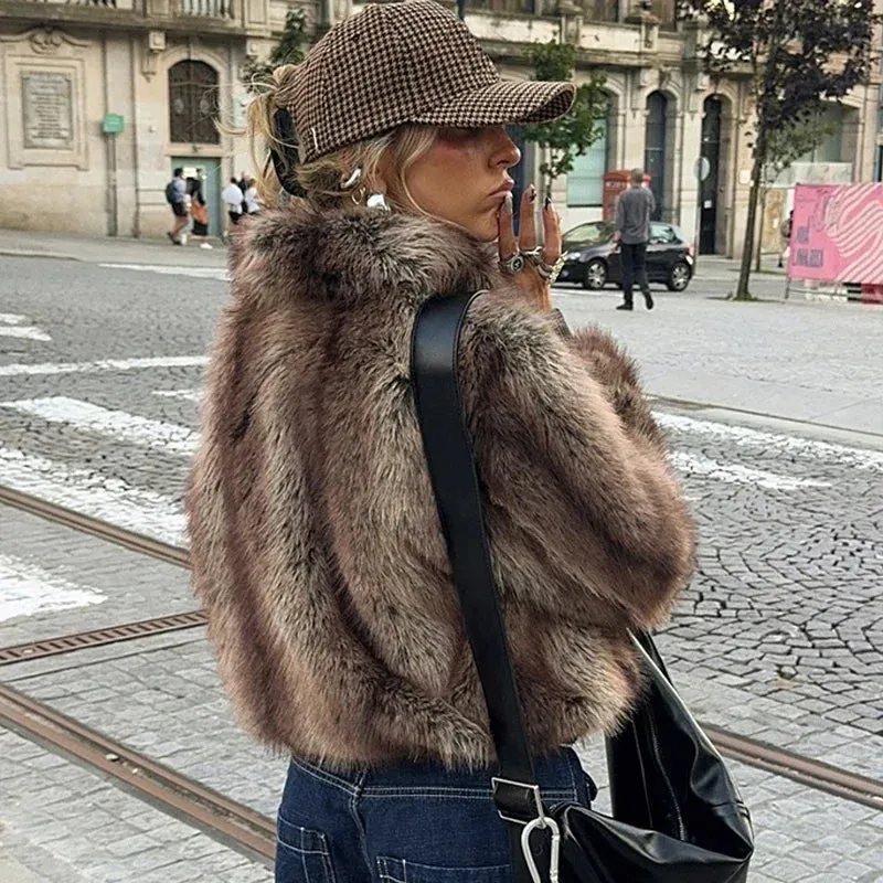 Winter's Elegant Brown Faux Fur Jacket for Women