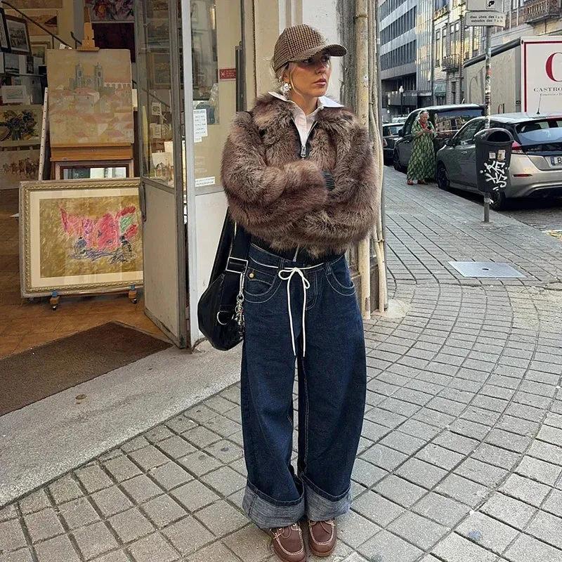 Winter's Elegant Brown Faux Fur Jacket for Women