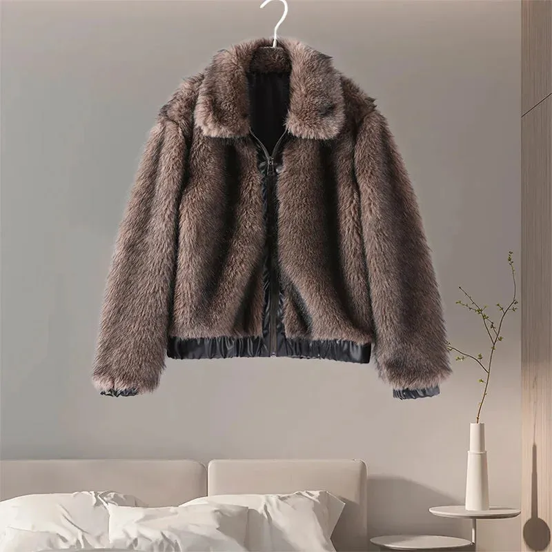 Winter's Elegant Brown Faux Fur Jacket for Women