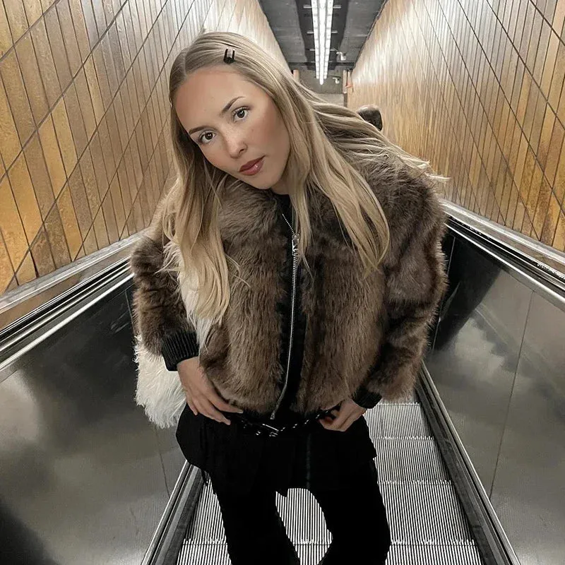 Winter's Elegant Brown Faux Fur Jacket for Women
