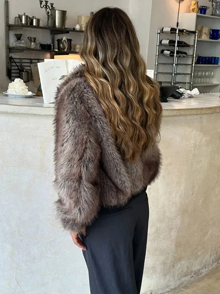 Winter's Elegant Brown Faux Fur Jacket for Women