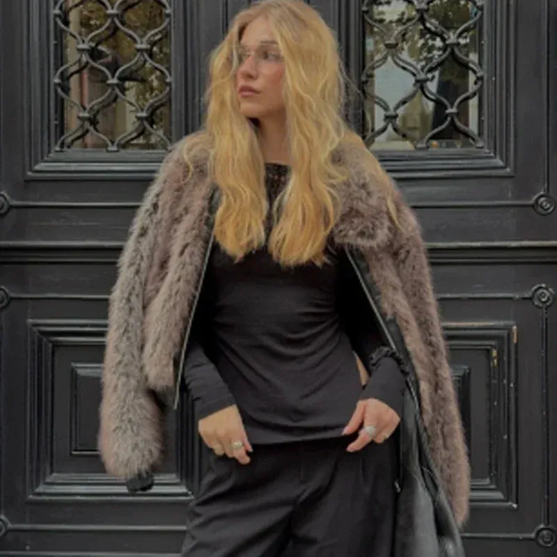 Winter's Elegant Brown Faux Fur Jacket for Women