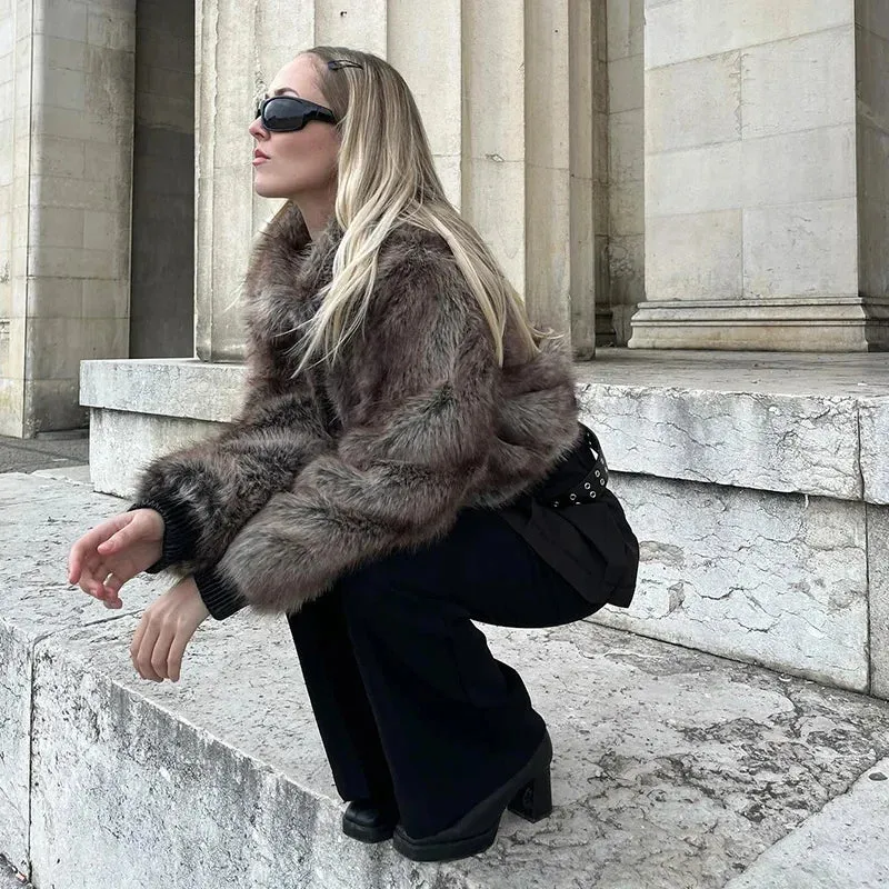Winter's Elegant Brown Faux Fur Jacket for Women