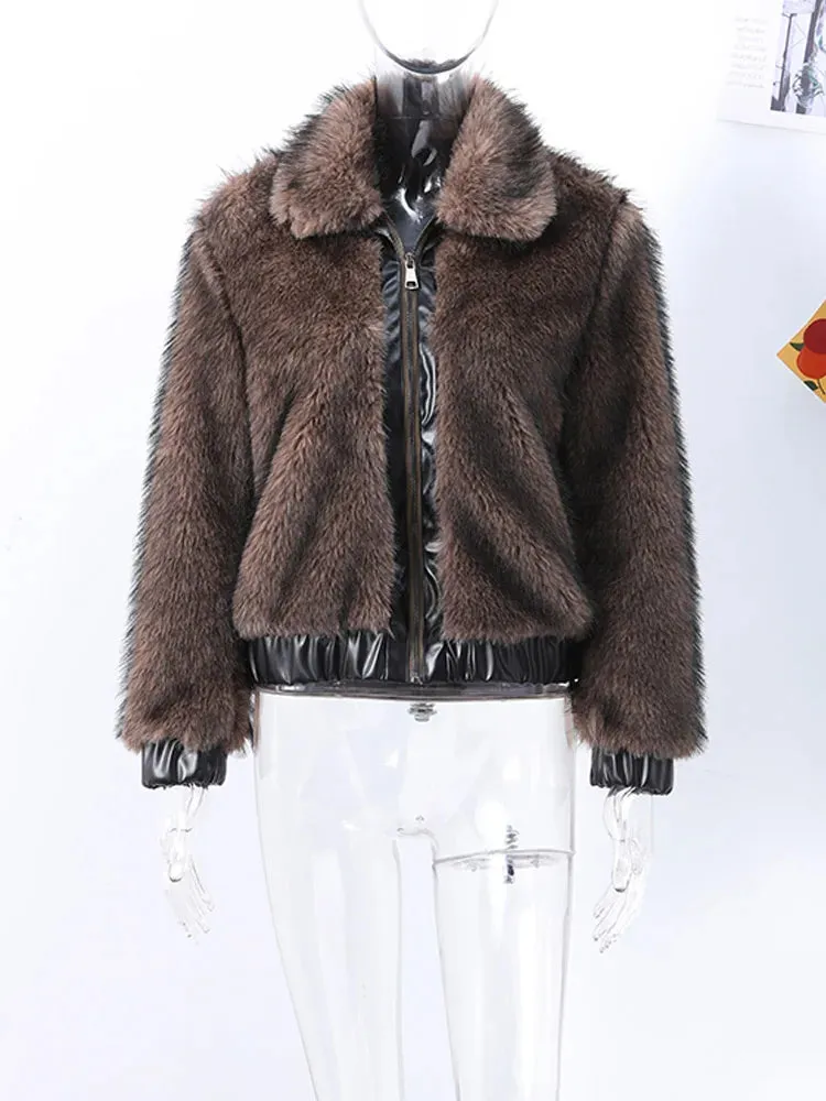 Winter's Elegant Brown Faux Fur Jacket for Women