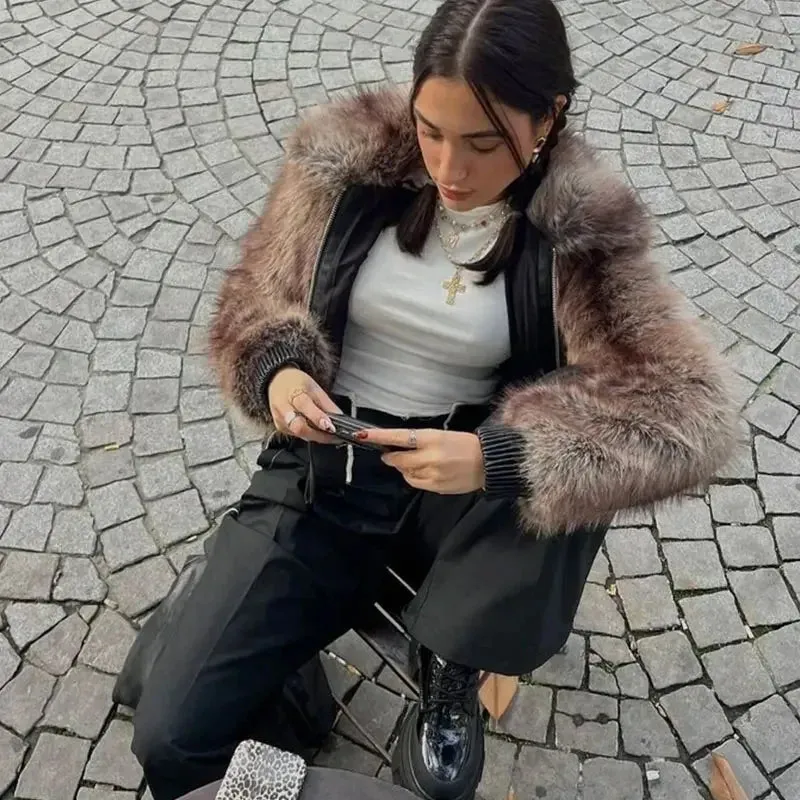 Winter's Elegant Brown Faux Fur Jacket for Women