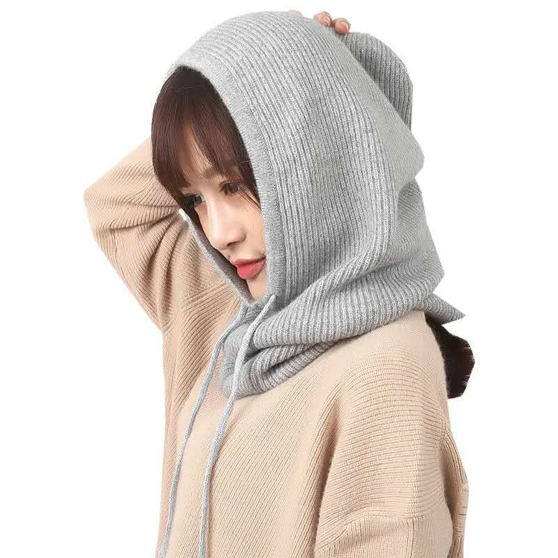 Women Winter Beanie Hat Cashmere Female Knitted Hooded Scarf Balaclava for Women Windproof Warm Wool Cap